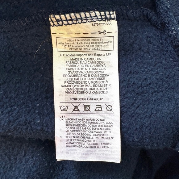 Adidas Mens XL Hoodie Navy Blue White 3 Stripe Pullover‎ Sweatshirt - Picture 5 of 6